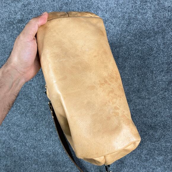 Florist Leather Shoulder Bag Beige Embroidered Flower Bee Adjustable Strap Boho - Picture 6 of 12